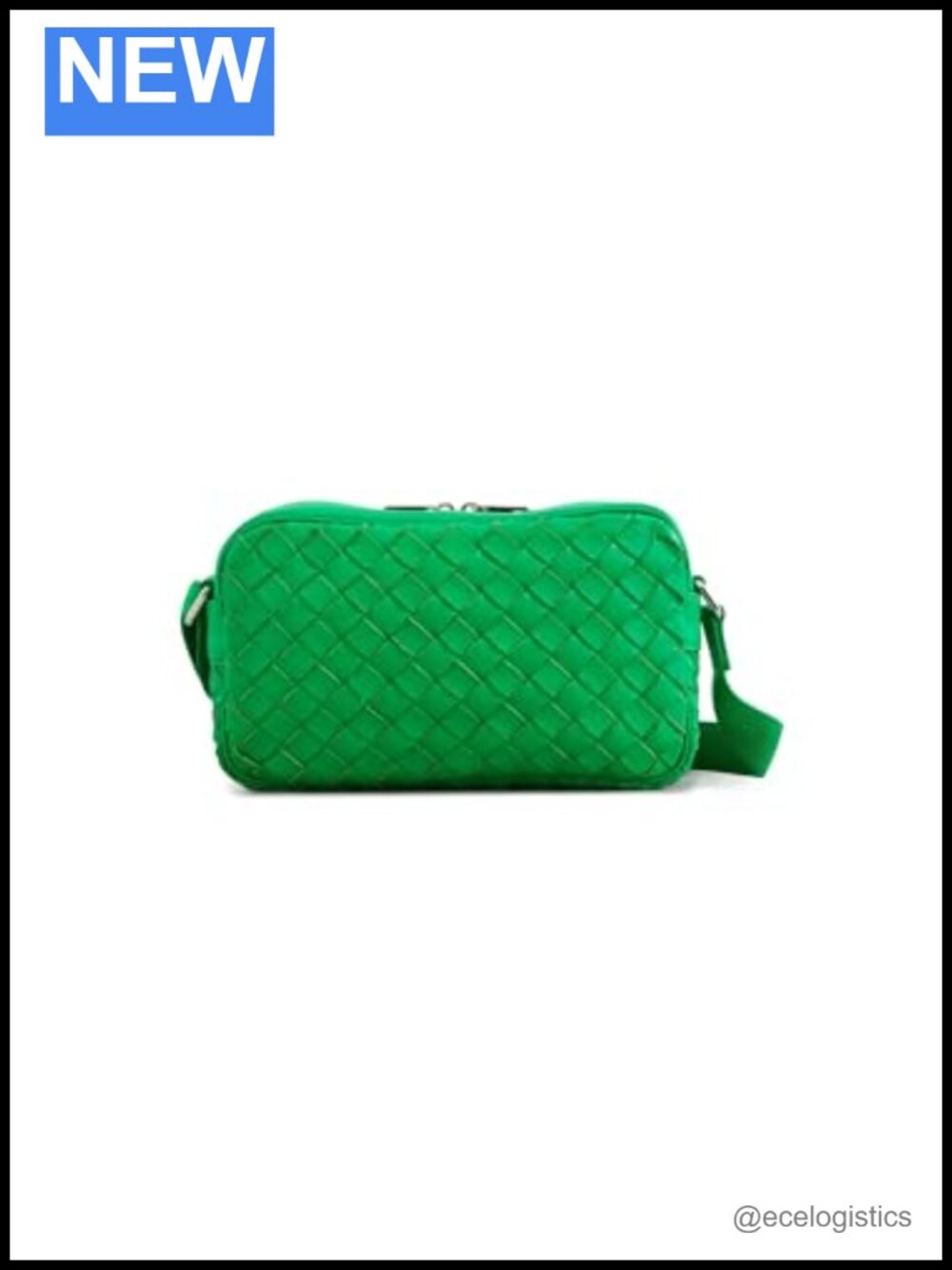 Pre-Loved Leather Crossbody Camera Bag with Woven Design, Zipper Closure